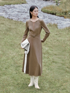 French Vintage Wool and Cashmere Blend Acetate Satin Dress