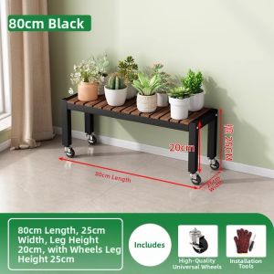 Moveable Wheeled Living Room Wooden and Iron Staged Flower Stand