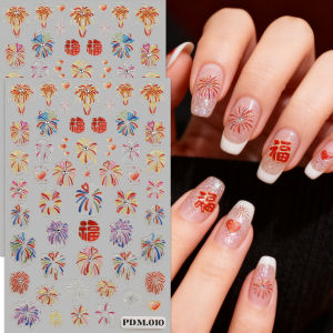 สติกเกอร์ติดเล็บลายดอกไม้ไฟฉลองปีใหม่ 2 ชิ้น สติกเกอร์ตกแต่งเล็บ ติดง่าย ตกแต่งเล็บ DIY ของขวัญ แต่งหน้าสำหรับงานปาร์ตี้