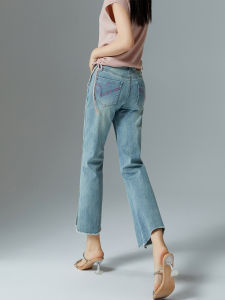 YANYUMENGMENG | Summer Thin Split Micro Flared Jeans Womens High Waist Cotton Polyester Blend Wear Resistant Light Blue Denim Pants