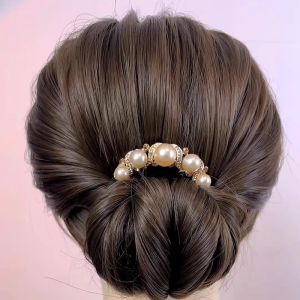 Elegant U-Shaped Gold Bead Water Diamond Wave Hair Comb Four Teeth Ball Head New Chinese Style Hairpin Hair Clip Fashion Accessories