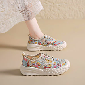 Breathable Summer Light Womens Cloth Shoes Easy On Soft Bottom