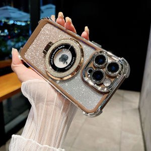 For iPhone 17 Pro Max 16 Pro Max 15 Pro 14 13 12 iphone 11 Magnetic Case Glitter Bling Ring Holder Kickstand Function Bumper Compatible with MagSafe Camera Lens Protector for Women Men