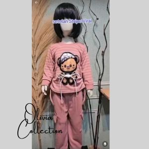 Setelan Bear Anak Perempuan / OneSet Knit Hornet Terbaru Usia 3 - 10 Tahun Model Printing Pingang Tali Serut Set Anak Terbaru 2023 Style Anak Korea - COD