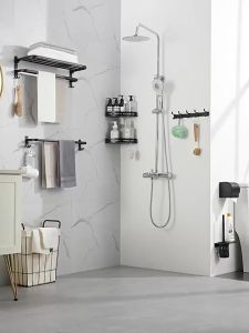 Nordic Style Bathroom Foldable Shelf Punch-free Space Aluminum Towel Rack For Bath Towel Holder