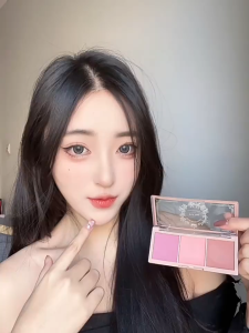 ผงบลัชออนเคลือบ โทนสีเอิร์ธโทน ธรรมชาติตามธรรมชาติ เครื่องสำอางสำหรับผู้หญิง ติดทนนาน สีที่มองเห็นได้ชัดเจน แผ่นบลัชออน3สี เครื่องแต่งหน้าแต่งหน้า