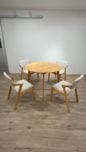 CHF OWEN Kerusi Makan Solid RubberWood Dining Chair With Cream Cushion Seat (4PCS/SET)-FURNITURE
