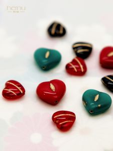 Czech Heart Shaped Beads Carved Gold Dipped Striped DIY Jewelry Accessories  out Fashionable Glass Beads for Crafting
