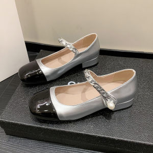 รองเท้าส้นสูง Mary Janes สไตล์ฝรั่งเศส ทรงหัวเหลี่ยม ด้านข้างเปิด ด้านหน้าปิดด้วยซิป รองเท้าส้นหนาแบบสวมสบายสำหรับผู้หญิง