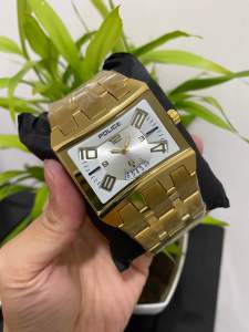 Best Seller ~ Jam Tangan Pria / Cowok Police Dimension Segi Rantai Steinless Solid