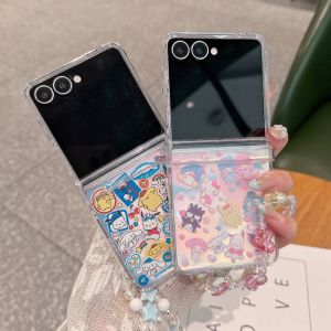 Sanrio | Cute Cartoon Sanrio Family KT Fold Phone Case For Samsung Z Flip 8 Z Flip 7 FE Z Flip 6 5 Shockproof Protective Cover With Chain