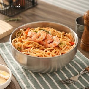 ชามก๋วยเตี๋ยวสแตนเลส คุณภาพสูง สำหรับใช้ในครัวเรือน ดีไซน์สวยงาม ชามซุปสไตล์เกาหลี ชามข้าว/สลัดขนาดใหญ่