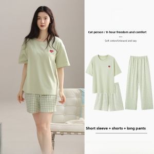 Miiow | Pure Cotton Three-Piece Set Sleepwear With Chest Pad Womens Short Sleeve Home Clothes Gift For Mom On Mothers Day