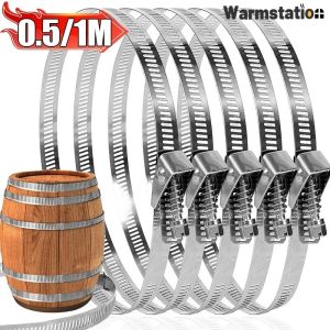 0.5/1M Stainless Steel Live Buckle Strap Clamp with Fasteners DIY Adjustable Worm Gear Tube Pipe Hose Ducting Clamps Air Clamp