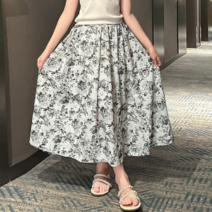 Girls Summer Half Skirt Retro Floral Print Casual Princess Long Dress Childrens Clothing Vintage Style Waist Design Skirt