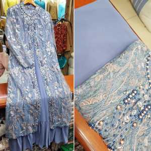 Gamis Cardigan Wanita Payet Mutiara Bahan Tile Chantile Payet Terbaru Cocok Untuk Pesta Mewah Polos Brokat