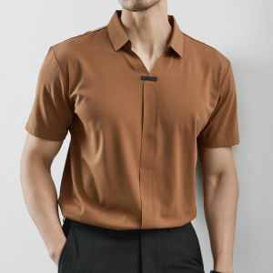 Áo Thun Polo Cổ Chữ V Ice Silk Không Đường May Mùa Hè Mỏng Co Giãn Cao Thoáng Khí Thoải Mái Thường Ngày Cao Cấp Cổ Polo Tay Ngắn