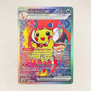 M&G | English Charizard ex Poncho Pikachu DIY Holographic Foil Texture Card Perfect Condition Premium Anime Collection Card