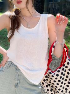 MIANXIANZHI | Cotton Linen Tank Top Women Summer Thin Sleeveless Loose Wide Shoulder Strap Lazy Style White Strap Vest Commute Style Pure Color