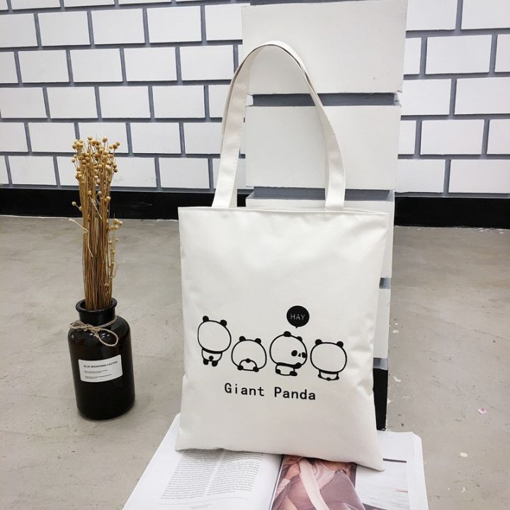 Korean Fashion Cute Panda Girl Plant Canvas Tote Bag Zipper - Main Image