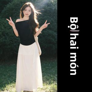 NIUVIES | Bộ Áo Thun Mông Vai Duy Nhất và Đầm Midi