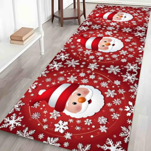 VIKAMA Cute Snowman Xmas Hallway Rug Round Frame Design Easy To Clean Non Slip Runner Mat For Living Room Porch Home Decor