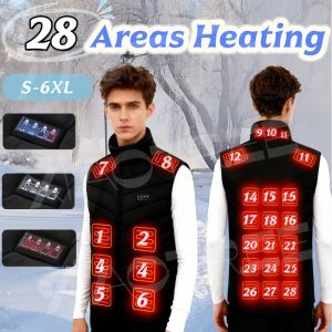 28 Areas Heated Vest Men Jacket Heated Winter Womens Electric Usb Heater Camping Jacket Man Thermal Vest Body Warmer Coat 6XL