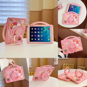For Apple iPad Pro Air 11 M2 M3 M4 A16 11th 10th 9th 8th 7th 6th 5th Air Pro 3rd 4th 10.9" 10.2" 9.7" 10.5" 11.0" Mini Tablet Kids Cute Cartoon Melody Sheep Safe Silicone Rotating Bracket Pen Slot Case Cover