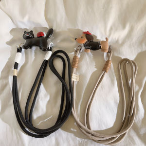 Cute Cartoon 3D Sausage Dog Clip Nylon Weaved Crossbody Long Rope DIY Trendy Ins Womens Phone Accessories Outdoor Hanging Rope Side Strap Portable Neck Strap Anti-Fall Pendant
