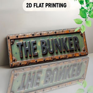 CIFbuy | Vintage Rustic Metal Wall Sign "THE BUNKER" - 2D Flat Aluminum Plaque for Home Bar Cave Office Decor Distressed Green Bronze Fi