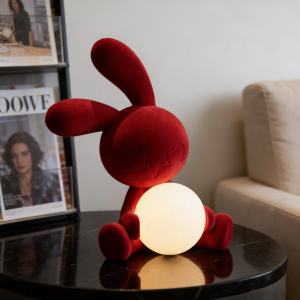 💥Dream Best🔥 Cute Red Rabbit Rechargeable Night Light Resin Desktop Decor Lamp USB Warm Light Gift for Bedroom Home Table Ornament