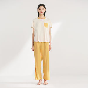 YOUKESHU | Spring Summer Short Sleeve Sleepwear Set For Women Home Clothes Comfortable Casual Round Neck Long Pants Nightgown Ensemble