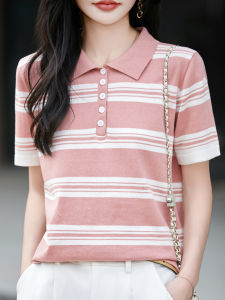YUEXINYIRONG | Retro Striped Cotton Polo Collar T Shirt Short Sleeve