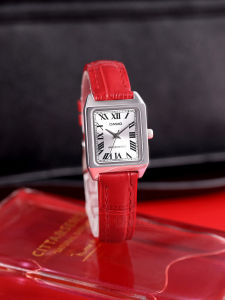 นาฬิกาข้อมือทรงสี่เหลี่ยม Casio LTP-V007L-7B สีแดง กลไกควอตซ์ หน้าปัดขนาด 22 มม. สายโลหะ น้ำได้ 30 เมตร สำหรับผู้หญิง