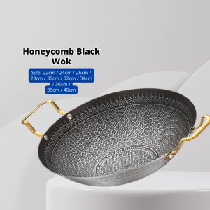YU Ready Stock Honeycomb Wok / Round Bottom Non Stick Stainless Steel Wok / Kuali Hitam Masak Tak Melekat / Kuali Besi