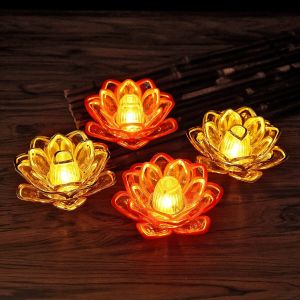 DIWALI LED Electronic Candle Lotus Lamp Buddha Offering Lamp Simulation Candle Long Lasting Lamp Candlestick Deepavali Pendant Lamp
