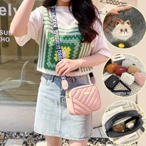 Ladies embroidered striped shoulder bag fashionable diamond grid PU leather crossbody bag new storage bag detachable letter shoulder strap