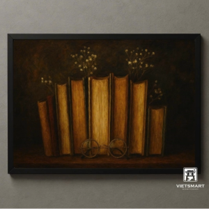 Tranh Nghệ thuật "Những Cuốn Sách Và Chiếc Kính" VIETSMART ART - Sơn dầu 45 x 60cm