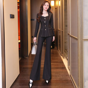 MUBEELE | Fashionable Denim Lookout Casual Womens Set Autumn Collection High Waist Coat And Flared Pants Two Piece Ensemble