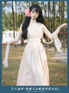 Elegant High Waist A-Line Dress Tianyu River Womens Sleeveless Waist-Cinching French Style Premium Quality Long Dress