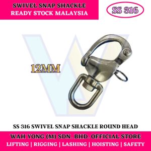 STAINLESS STEEL 316 SWIVEL SNAP SHACKLE ROUND HEAD (12MM)