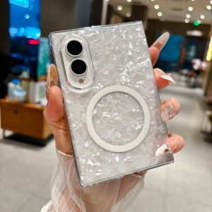 Dreamy Shell Pattern Magnetic Phone Case For Samsung Galaxy Z Fold 8 Ultra 7 6 5 4 5G Wireless Charge Slim Hard PC Bumper Cover