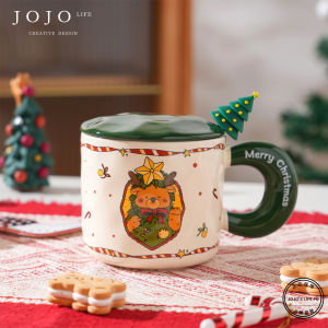 Adorable Ceramic Christmas Cup with Lid Creative Home Use Water Cup JOJOS L PD Quick Speedy Cute Festive Double Handle Mug