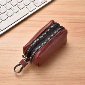 กระเป๋าใส่กุญแจรถยนต์หนังแท้ความจุขนาดใหญ่ กระเป๋าใส่เหรียญแบบมีซิปสองชั้น กระเป๋าใส่ของแบบมีฟังก์ชันหลายอย่างสำหรับผู้ชายและผู้หญิง