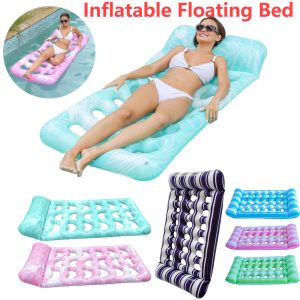 Hammock Recliner Chair with Headrest Inflatable Water Sleeping Bed PVC Floating Lounger Air Mattress for Swimming Pool Party