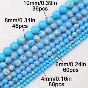 Natural Lake Blue Imperial Stone Beads 1Strand 4/6/8/10mm High-Quality Round Spacer Beads For Jewelry Making Bracelets Necklaces