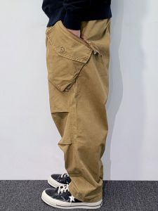 American Retro Mens Loose Tapered Work Pants Trendy Spring Autumn Youthful Pockets Casual Long Trousers Straight Leg Fit