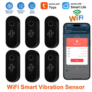 Black Tuya WiFi Vibration Sensor Alarm Wireless Vibration Detector Smart Life APP Alert Real-Time Activity & Shock Detection