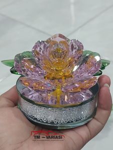 Pajangan Ornament Hiasan Bunga Rose Daun Crystal Daimond Premium Pink Kuning