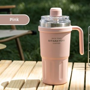 SITARAYURI 600ml Thermos Cup Stainless Steel Dual-Use Vacuum Insulated Office Straw Cup Outdoor Sports Travel Car Ice Tumbler